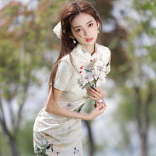 新中式民族风印花改良旗袍裙女装夏季新款年轻气质少女修身连衣裙