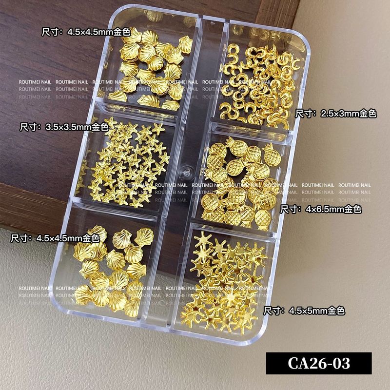 美甲饰品新款材料盒6宫格金银混装款式百搭星星月亮蝴蝶结指甲钻|undefined