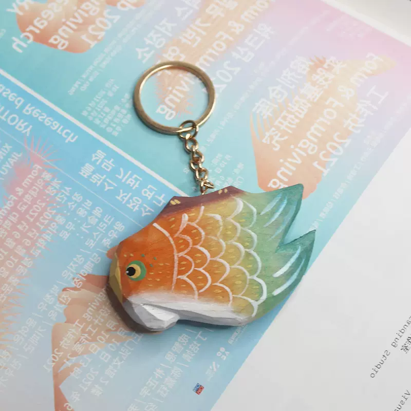 青木凡木质小鲸鱼挂件原木刻创意手工木头动物包包挂饰木制品
