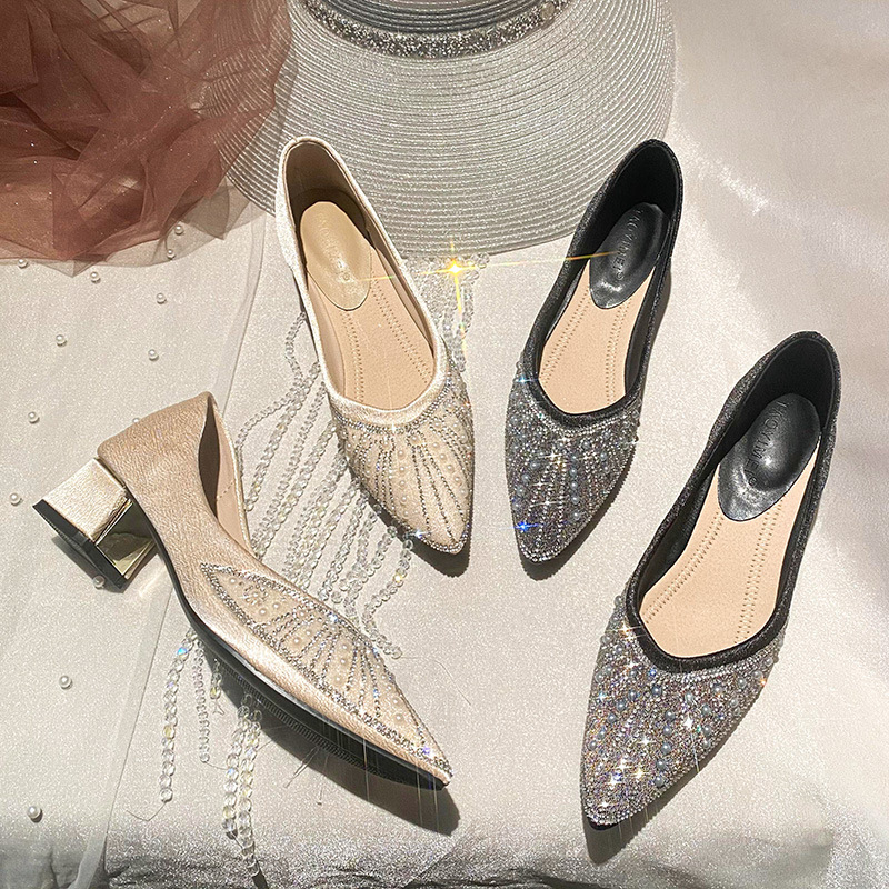 French high heel rhinestone Pearl work shoes soft bottom women's shoes 2024 spring pointed single-layer shoes women's evening wind gentle shoes French high heel rhinestone Pearl work shoes soft bottom women's shoes 2024 spring pointed single-layer shoes women's evening wind gentle shoes