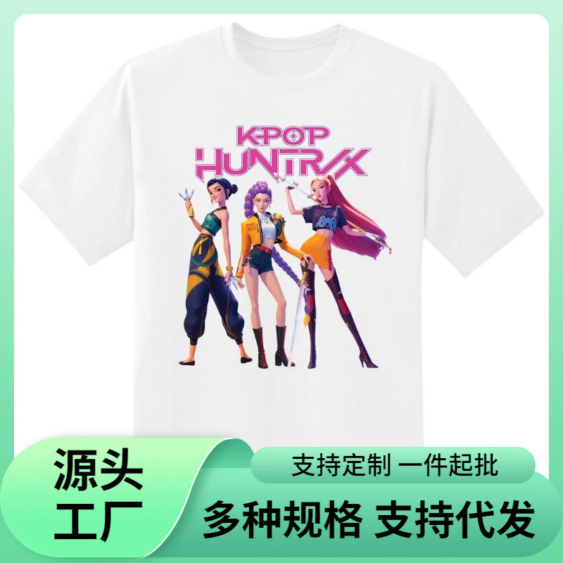 【European Size Cotton T-Shirt】Cross-Border European Size Kpop Demon Hunter Saja Girls' Printed T-Shirt Children's Anime Christmas