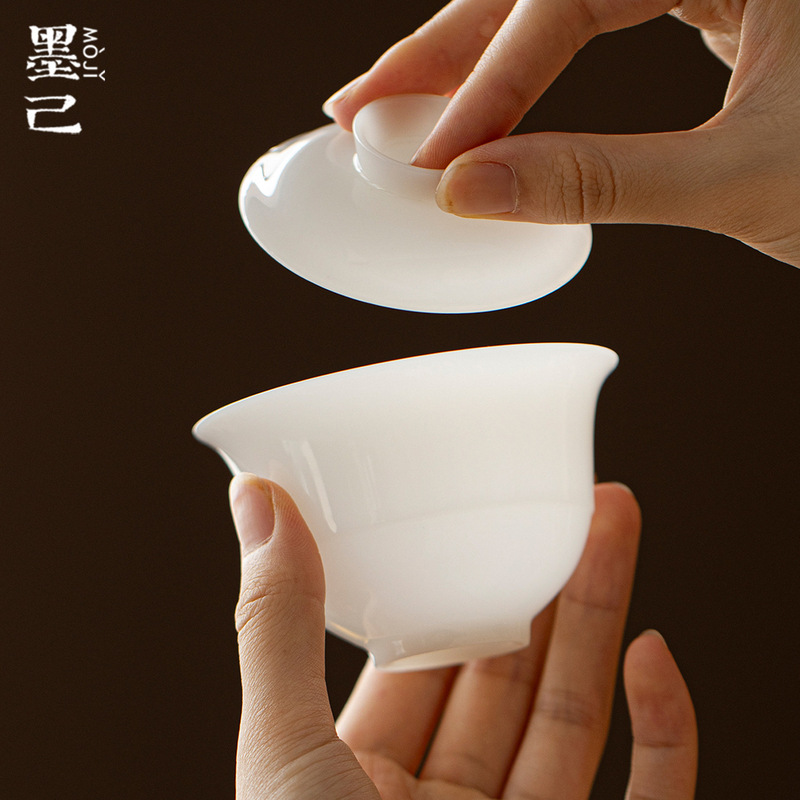 墨己璞玉茶具冰种羊脂玉瓷薄胎盖碗家用功夫茶具高档泡茶碗盖碗|undefined