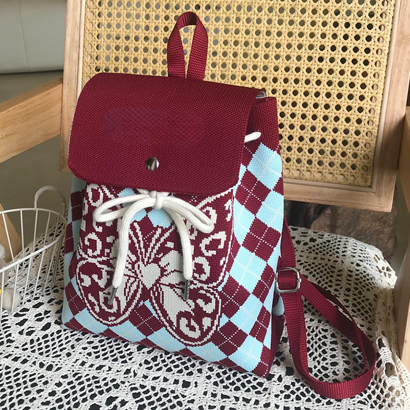 Cartoon Knitted Backpack for Women Ins Super Popular Small Backpack for Women 2025 New Student K-Style Large Capacity School Bag for Women