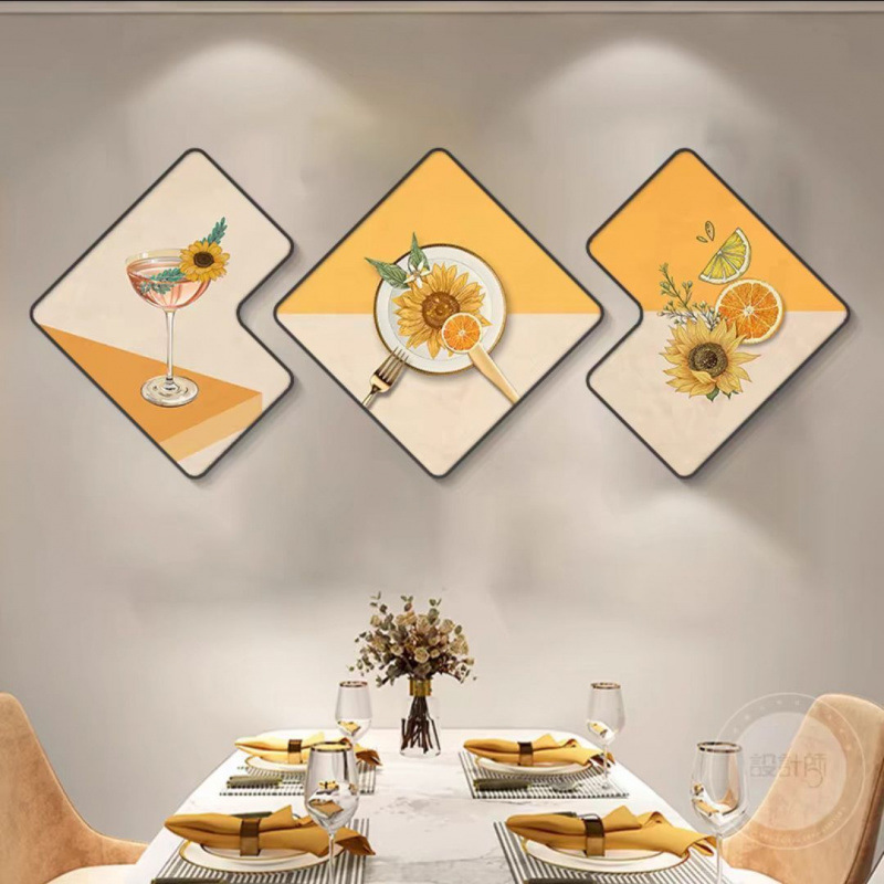 New restaurant decorative painting, modern minimalist polygonal painting, home wall art, creative dining room triptych New restaurant decorative painting, modern minimalist polygonal painting, home wall art, creative dining room triptych