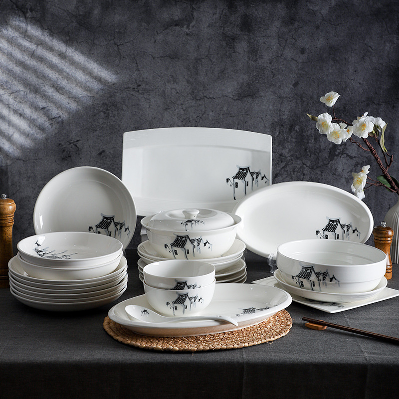 Chinese style landscape painting 10-inch large dish dish dish tableware suit commercial hotel fish plate plate creative Chinese style landscape painting 10-inch large dish dish dish tableware suit commercial hotel fish plate plate creative