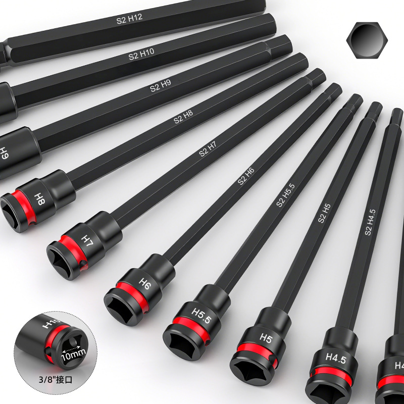 Zhongfei 3/8 Inch Metric Extended Hex T-Handle Socket Wrench Set with 6 Square Bits Wrench Repair Tools