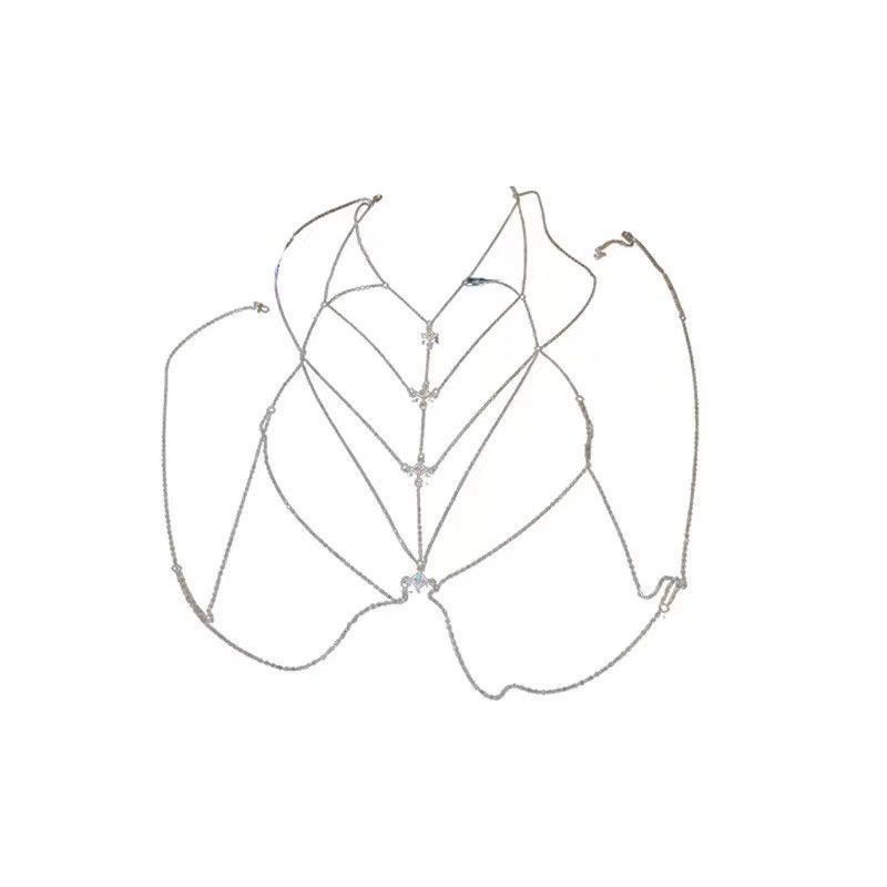 Spilla con zirconi, reggiseno con frange, collana a catena multistrato per il petto, alla moda e sexy, personalizzata._voghion.com