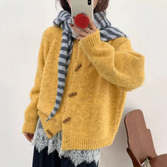 毛衣外套女秋冬软糯温柔香芋紫日系复古慵懒风牛角扣外穿针织开衫