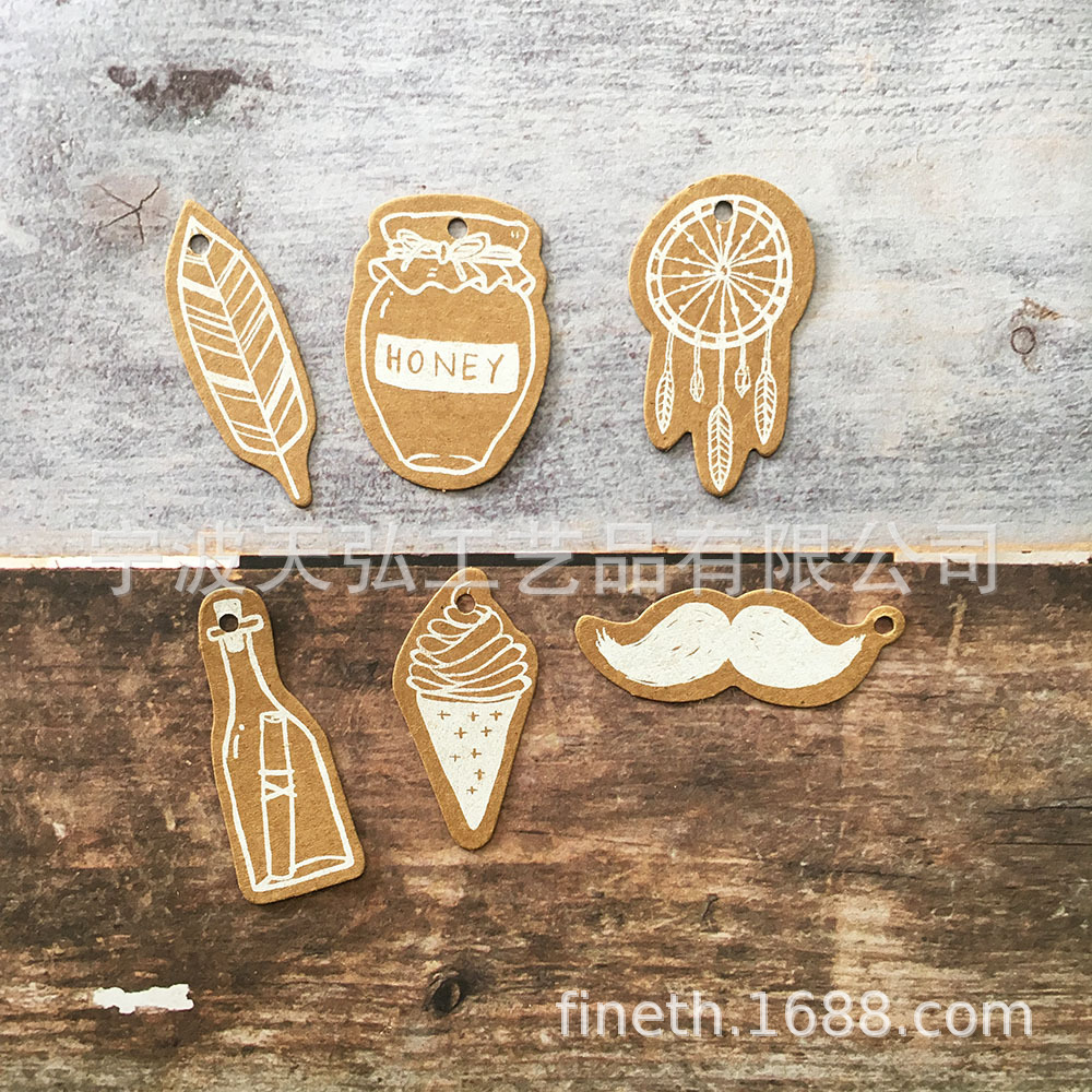 印花牛皮纸吊牌胡子冰激凌蜂蜜罐甜品礼物包装标签纸质特种纸