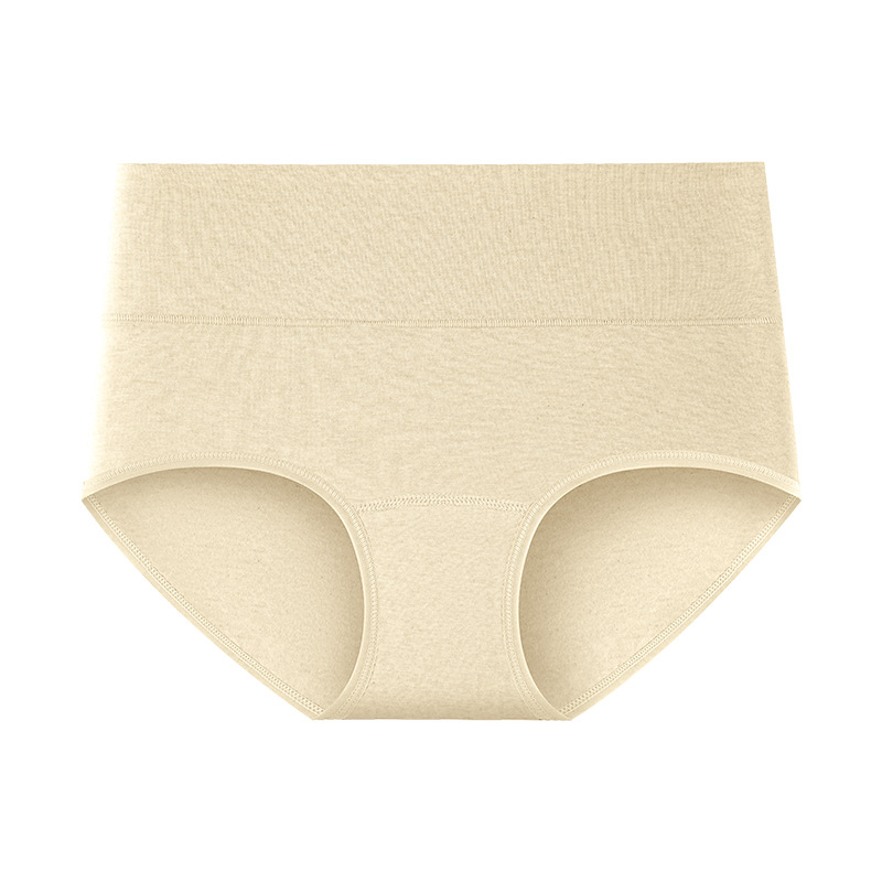 Ropa interior transpirable de cintura alta de algodón de color teñido sin impresión natural 10A entrepierna larga entrepierna antibacteriana entrepierna cadera calzoncillos de mujer