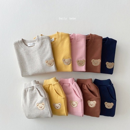 Korean style infant and toddler clothing, fashionable bear round neck sweatshirt, sweatpants, cute casual suit, children's autumn suit
