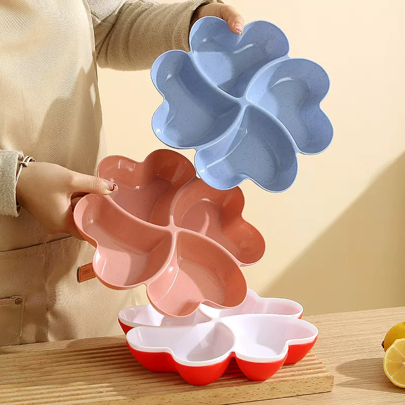 小麦秸秆心形干果零食盘欧式水果四分格糖果瓜子盘子礼品厂家直销