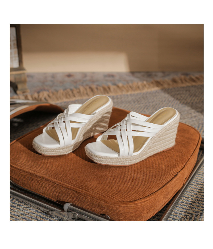 Sandal cao gót nữ hở mũi đế xuồng bện thừng gót 9 cm — màu trắng chi tiết 19