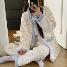 秋冬季空气棉月子服三件套春秋夹层产后孕妇睡衣女哺乳产妇家居服