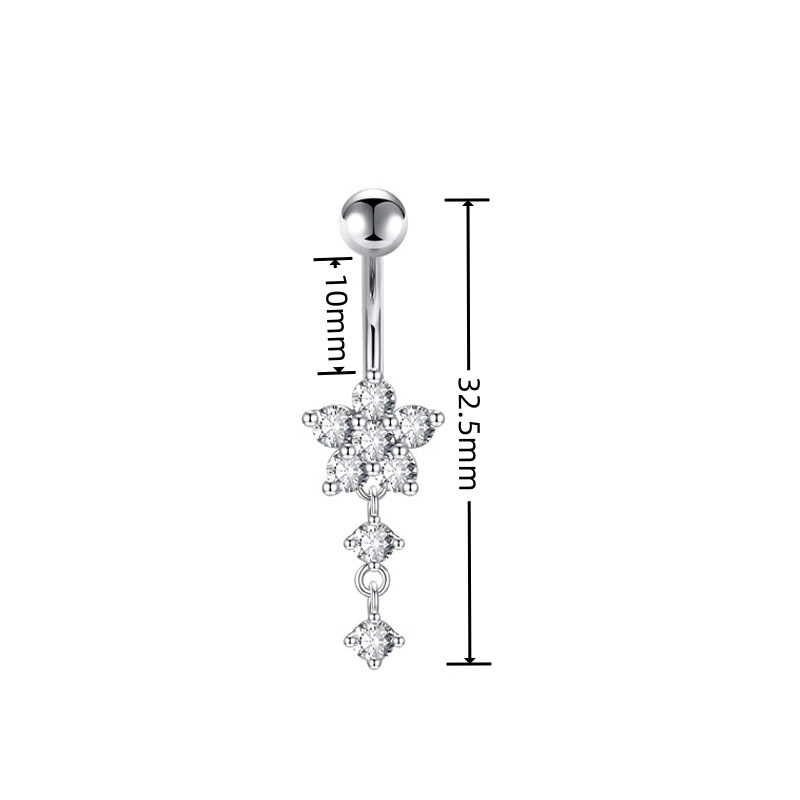 Hot Sale Flower Pendant Sexy Stainless Steel AAAA Zircon European And American Belly Button Ring Piercing Jewelry_voghion.com