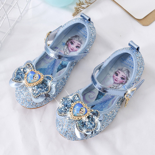 Elsa Princess Shoes Fashion Spring New Girls Single Shoes Children's Soft Soled Little Girls Crystal Shoes Sequined Baby Shoes