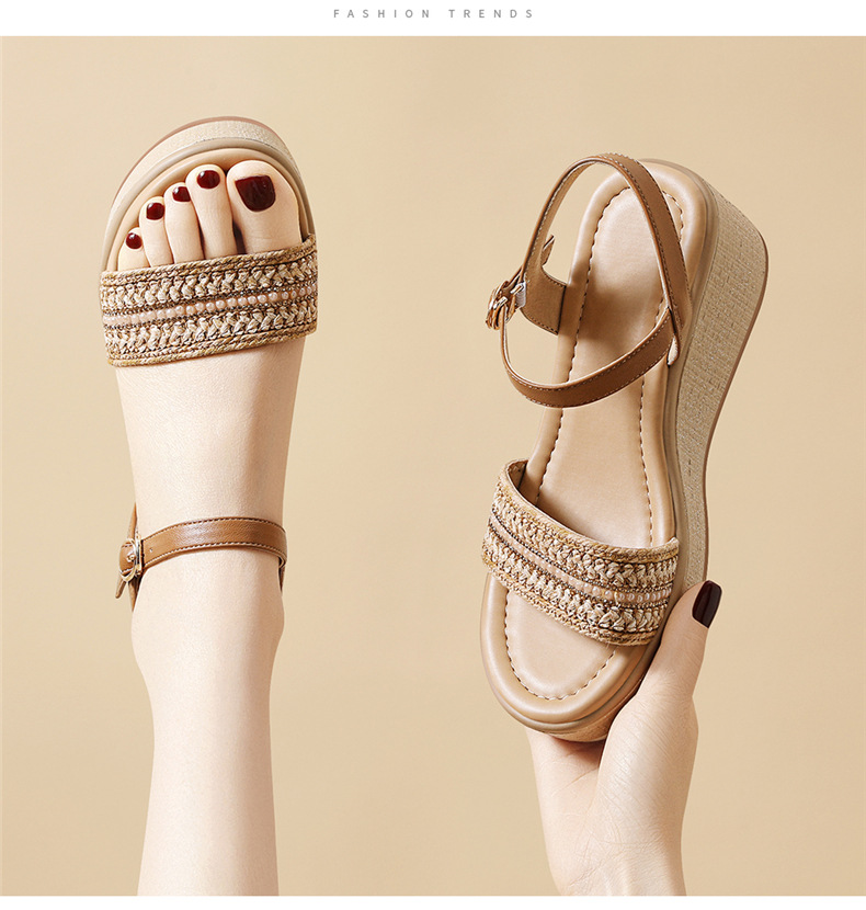 Dép sandal nữ gót tăng chiều cao đế dày phong cách retro dây đeo một dây mùa hè 2025 — JST 7224m màu Chiều cao gót 6.5, JST 1961 gót đen cao 5cm, JST 7196m màu Chiều cao gót 5.5, JST 7224 gót vàng cao 6.5 chi tiết 6
