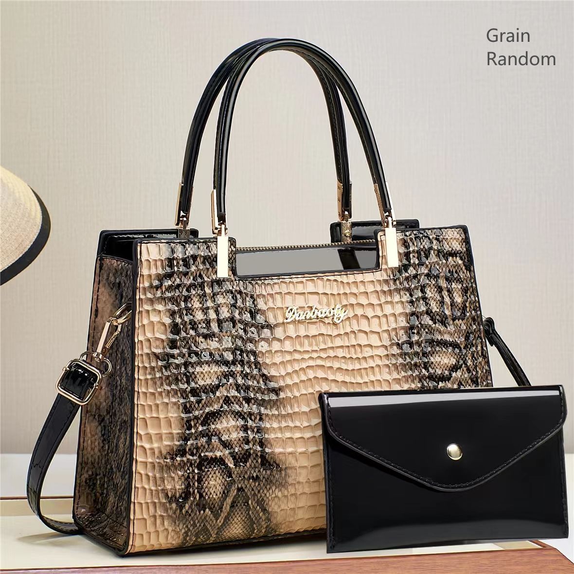 Bolso de Mano y Hombro de Gran Capacidad para Mujer de PU Charol con Estampa de Cocodrilo para Uso Diario