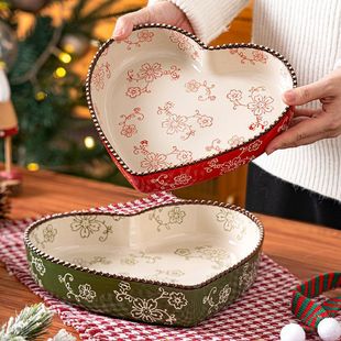 Ceramic Baking Pan Christmas Plate Pizza Plate Deep Dish Dish Underglaze Color Dish Baked Rice Plate Western Plate Pasta Plate
