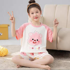 卡通套装夏季薄款空调服女童睡衣女孩中大童儿童家居服短袖两件套