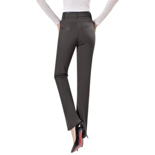 Warm and Casual Outerwear with Velvet, Chemical Fiber Blended Spandex Straight Trousers for Commuting