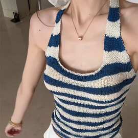 夏季2025新款无袖短款上衣潮美式辣妹修身显瘦吊带背心女挂脖设计