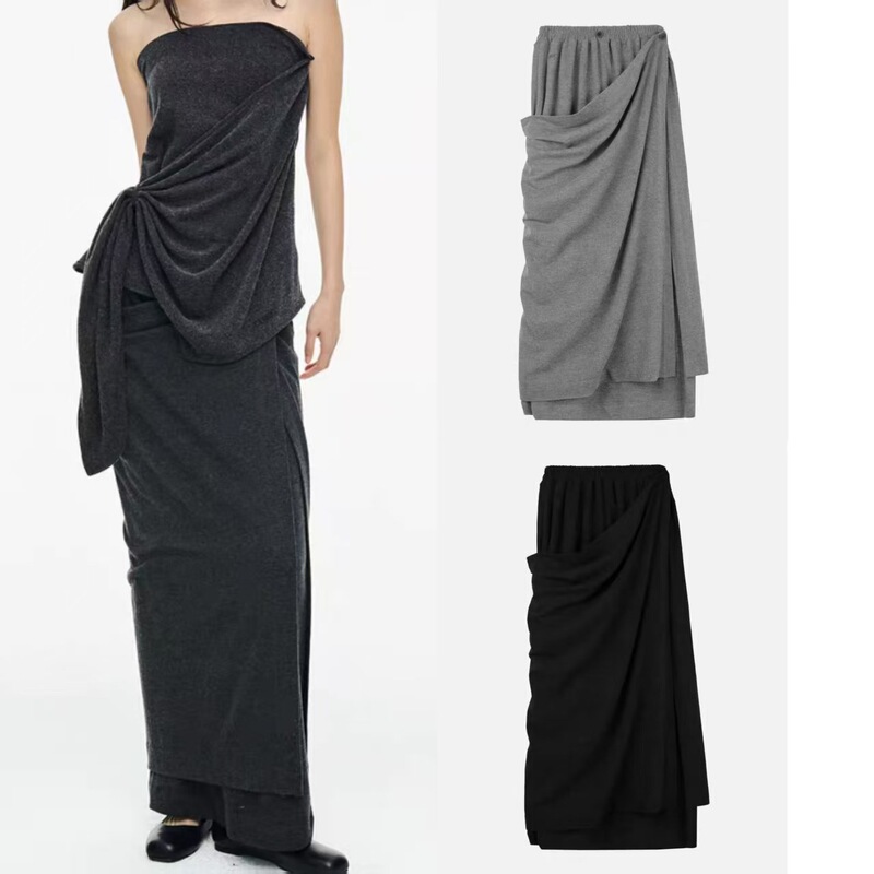 Korean Niche Style, Elegant and Slim-Fitting, Unique Asymmetrical Layered Design, Long Skirt, Bodycon Skirt