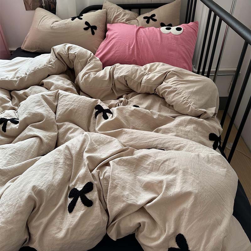 Y 리본 - 밀크티 + 블랙 [입체타올자수·슈퍼소프트 워싱면·걱정없이 알몸으로 자도]