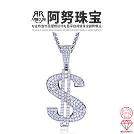 欧美复古嘻哈个性美金符号S925银吊坠美元不锈钢项链跨境饰品批发