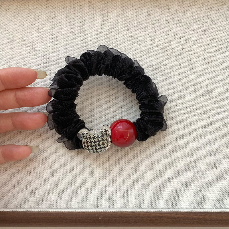 Pequín de alta elasticidad, perlas rojas, anillo de pelo de intestino delgado, simple y versátil, correa de goma, bola de cola de caballo, toque de pelo.