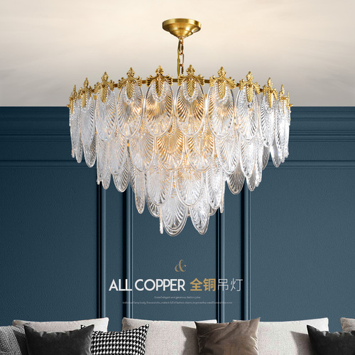 Lighting: Modern Minimalist Creative Designer Chandelier with Full Copper, Suitable for Living Room, Dining Room, Bedroom - European and American Style Copper Chandeliers