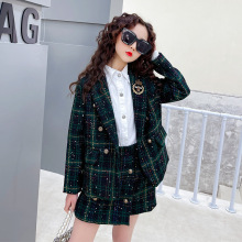 现货批发2025春秋装新款学院风儿童洋气小西服外套女孩两件套