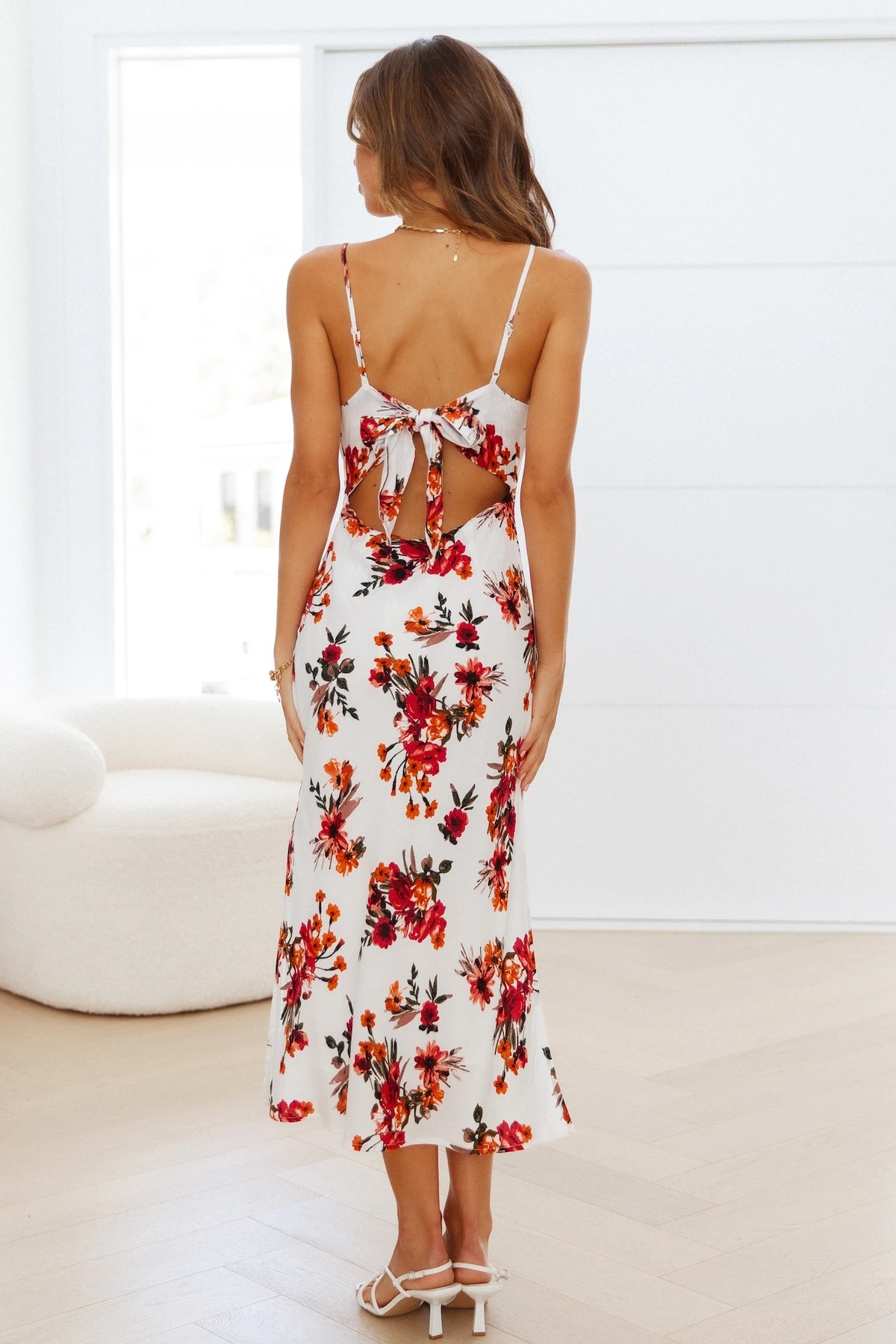 V-Neck Floral Print Slip Dress NSHM114956