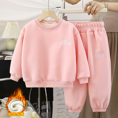 Thickened sweater set, spring and autumn two-piece set for middle and large children, winter, boys and girls, cashmere children's wear, New Year's wear, middle and small children
