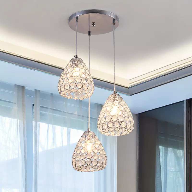餐厅灯北欧水晶餐吊灯三头现代简约大气温馨家用饭厅饭桌吧台灯具