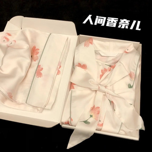 New Imitation Silk Pajamas Women's Long-sleeved Loose Korean Style Ice Silk Flower Clove Outer Wear Home Clothes suit Hair