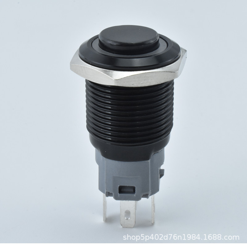 金属按钮开关铝氧化黑色 19mm复位带电源标高头点动圆形电源按键