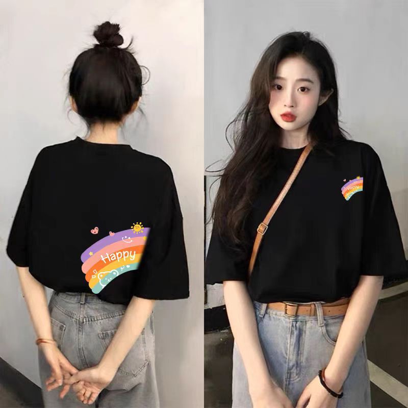 夏の純粋な綿の女性のための半袖 tシャツ 2025 新しいホットスタイル白ルーズカジュアル多用途 tシャツファット mm トップ服|undefined