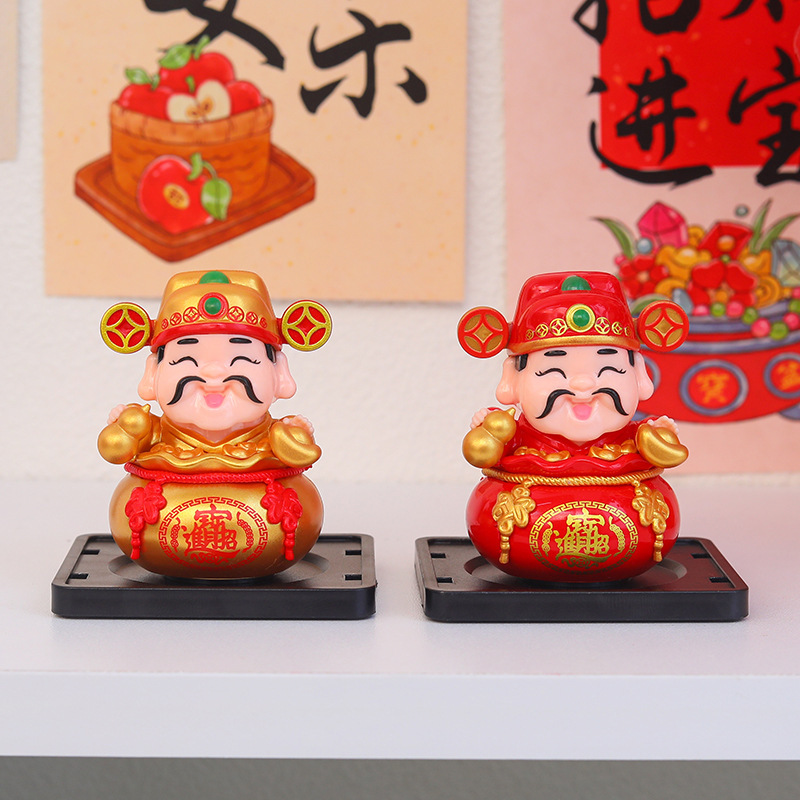 Fortune-Attracting Solar-Powered Nodding God of Wealth Figurine, Lucky Child, Creative Decoration for Store Opening Reception Desk and Car Interior