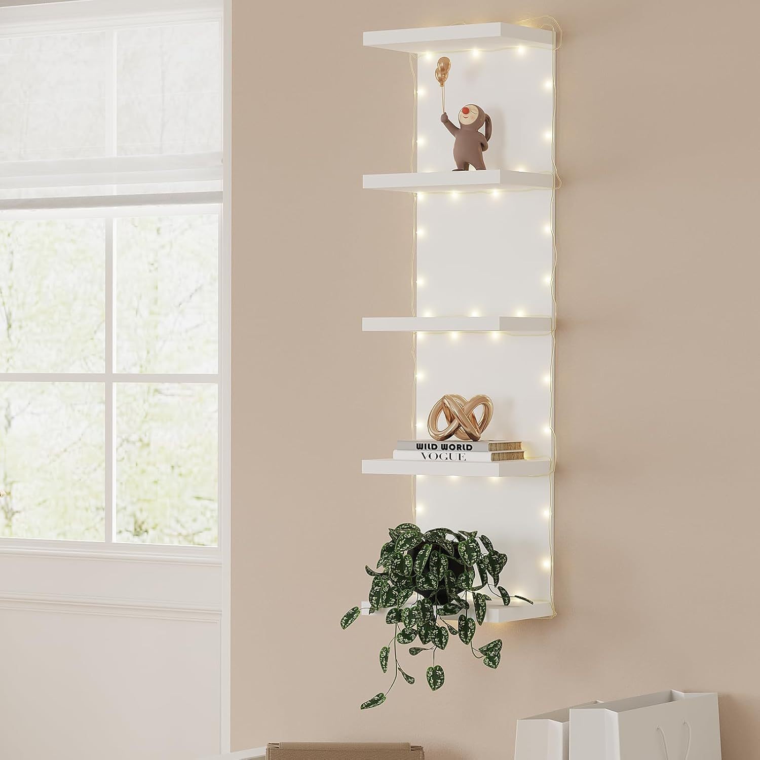 Estante flotante de pared para almacenamiento, estantería para sala de estar, estante de pared simple para dormitorio, librero de pared, estante de almacenamiento de múltiples niveles.