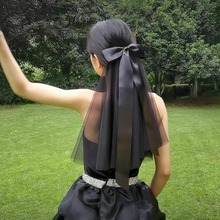 头纱黑色蝴蝶结法式飘带万圣节头饰写真拍照小清新婚纱摄影道具女