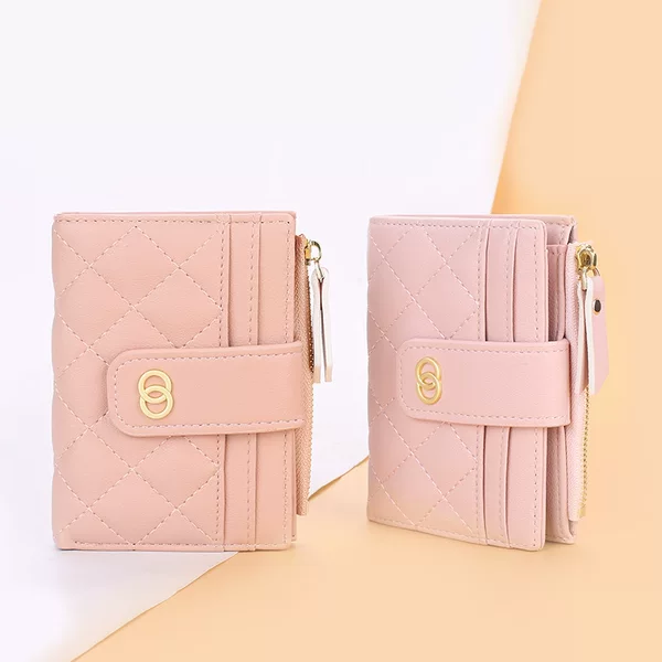 Women's Wallet Short Baellerry K-Style Multi-Card Slot Fashion Buckle Wallet Zipper Ticket Holder