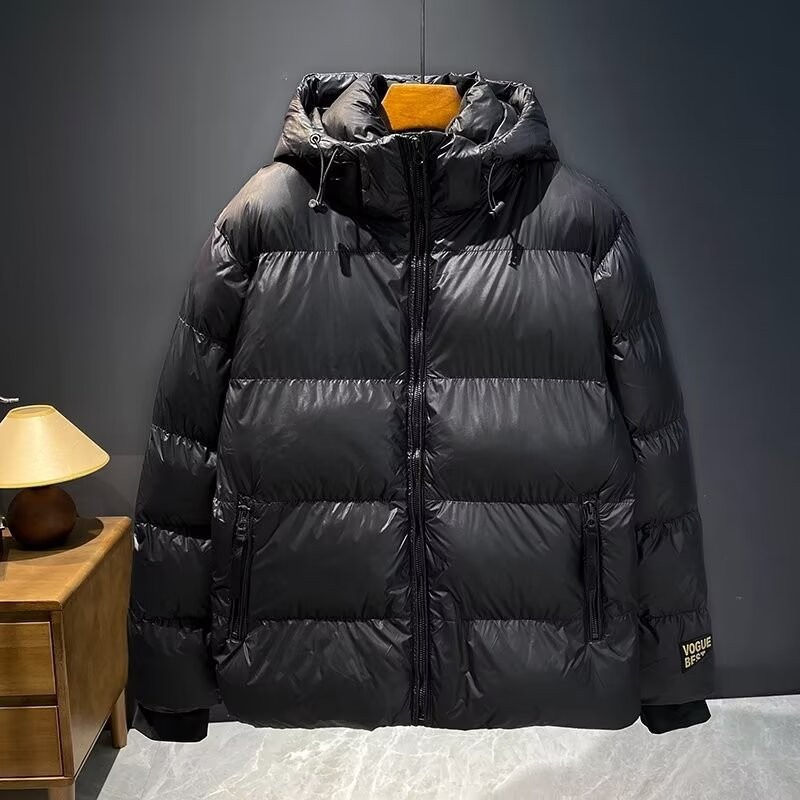 2023 새로운 커플 의류 블랙 다운 재킷 겨울 블랙 광택 얼굴 워시프리 내한성 따뜻한 코튼 패딩 재킷