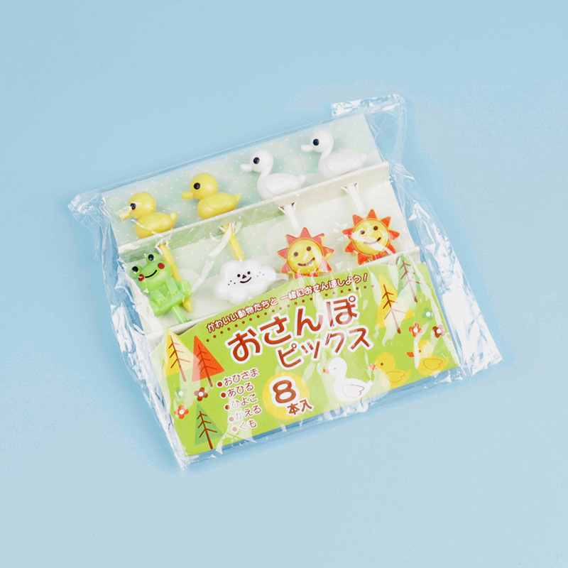 Cartoon japonés encantador tenedor de fruta transfronterizo venta caliente stick de fruta creativa decoración mini tenedor de fruta al por mayor