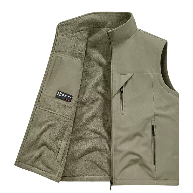 秋冬新款双面穿加绒马甲户外宽松钓鱼背心立领外套男士马夹