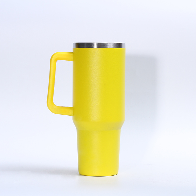Suministro directo transfronterizo 40oz mango helado taza portátil coche de acero inoxidable taza de pulverización de plástico de doble capa de vacío termo taza