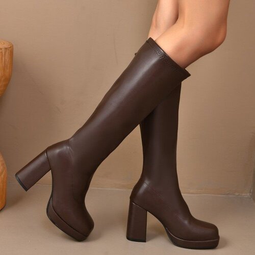 2025 new cross-border European and American thick sole thick heel thin elastic boots, high-heeled long boots, foreign trade cross-border fashion women's boots