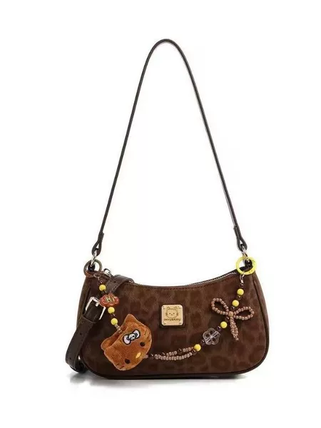 Leopard Print High-Looking Niche Design Armpit Bag for Women Cartoon Sweet and Cute Crescent Small Square Bag Single Shoulder Crossbody Bag for Women