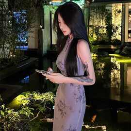 韩系复古时尚慵懒一整套针织格纹毛衣露背灰色外套开衫连衣裙套装