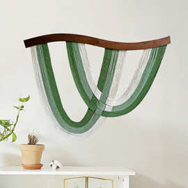 弧形木板流苏挂毯走廊客厅床头跨境新款北欧棉绳壁挂简约编织玄关